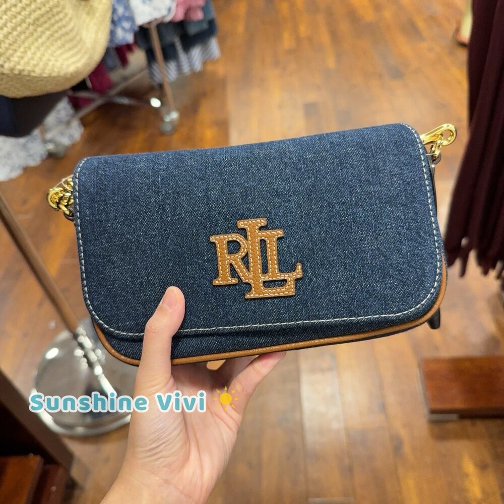 NWT Ralph Lauren Women's Blue Denim Small Adley Shoulder Bag Crossbody